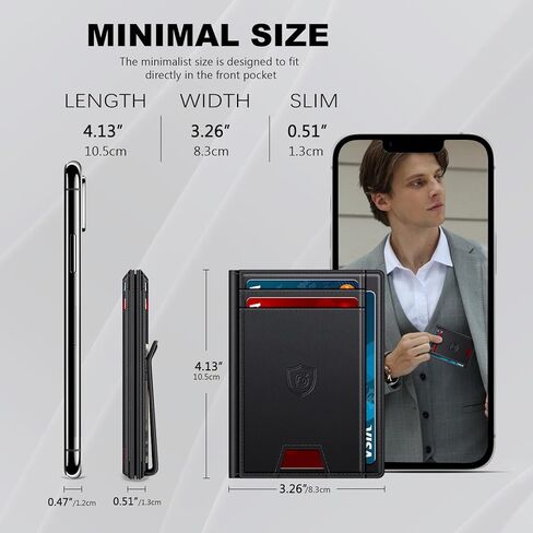 Wallet for Men 14-16 Cards, Minimalist Men Leather Wallet, Men's Front Pocket Bifold Wallets with Money Clip, Slim Thin Card Holder RFID Blocking Bill Folder & Magnetic Closure, Gifts for Men, Black in Saudi Arabia