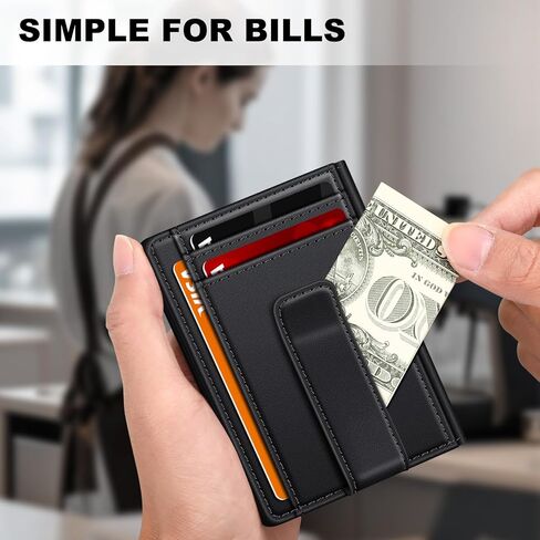 Wallet for Men 14-16 Cards, Minimalist Men Leather Wallet, Men's Front Pocket Bifold Wallets with Money Clip, Slim Thin Card Holder RFID Blocking Bill Folder & Magnetic Closure, Gifts for Men, Black in Saudi Arabia