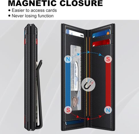 Wallet for Men 14-16 Cards, Minimalist Men Leather Wallet, Men's Front Pocket Bifold Wallets with Money Clip, Slim Thin Card Holder RFID Blocking Bill Folder & Magnetic Closure, Gifts for Men, Black in Saudi Arabia