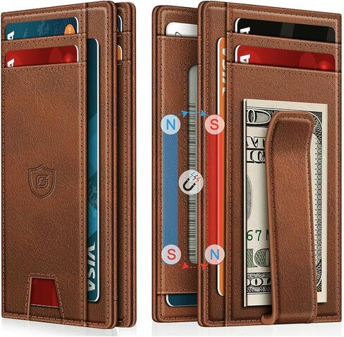 Wallet for Men 14-16 Cards, Minimalist Men Leather Wallet, Men's Front Pocket Bifold Wallets with Money Clip, Slim Thin Card Holder RFID Blocking Bill Folder & Magnetic Closure, Gifts for Men, Black in Saudi Arabia
