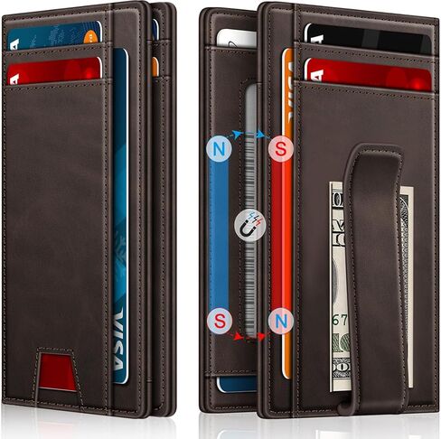 Wallet for Men 14-16 Cards, Minimalist Men Leather Wallet, Men's Front Pocket Bifold Wallets with Money Clip, Slim Thin Card Holder RFID Blocking Bill Folder & Magnetic Closure, Gifts for Men, Black in Saudi Arabia