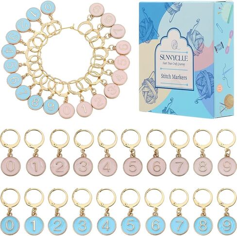 SUNNYCLUE 1 Box 20Pcs Stitch Markers Cute Rhinestone Number 1~9 Charms Numbers Stitch Markers Knitting Crochet Marker Removeable Clip On Stainless Steel Locking Leverback Clasps Charm for Weaving in Saudi Arabia