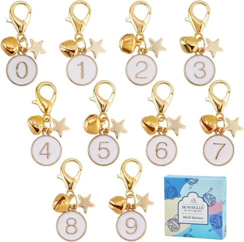 SUNNYCLUE 1 Box 20Pcs Stitch Markers Cute Rhinestone Number 1~9 Charms Numbers Stitch Markers Knitting Crochet Marker Removeable Clip On Stainless Steel Locking Leverback Clasps Charm for Weaving in Saudi Arabia