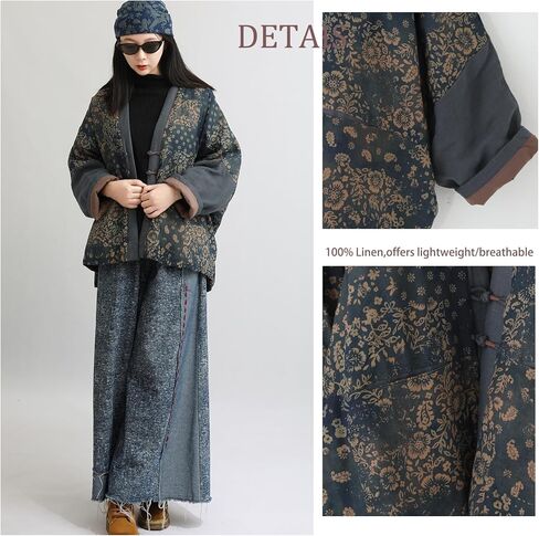LUZU JUNU Women's Printed Quilted Coats Casual Vintage Cardigan Bohemia Long Jacket Fall Winter Button Outwear in Saudi Arabia