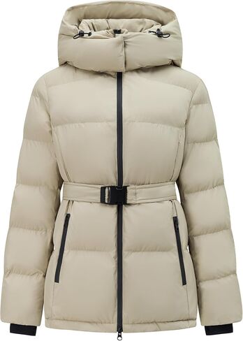 Women's Winter Warm Puffer Jackets Slim Fit Water-Resistant Detachable Hooded with Belt in Saudi Arabia