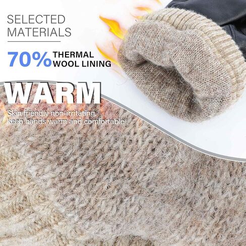 Mens Winter Gloves: Touchscreen Wool Lined Thermal Leather Gloves, Warm Gift for Father, Husband - Black in Saudi Arabia