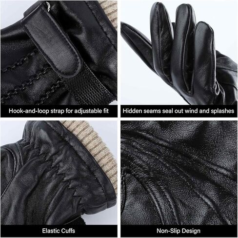 Mens Winter Gloves: Touchscreen Wool Lined Thermal Leather Gloves, Warm Gift for Father, Husband - Black in Saudi Arabia