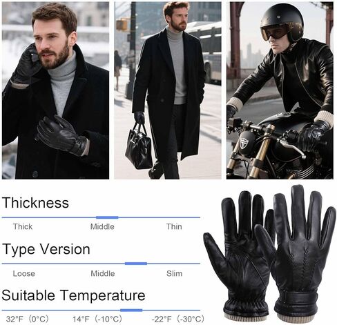 Mens Winter Gloves: Touchscreen Wool Lined Thermal Leather Gloves, Warm Gift for Father, Husband - Black in Saudi Arabia
