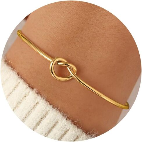 Turandoss Gold Knot Bangle Bracelets for Women - Dainty 18K Gold Plated Cuff Bangle Bracelets for Women Trendy Personalized Open Love Knot Bracelet Adjustable Cuff Bracelet Birthday Jewelry Gifts in Saudi Arabia