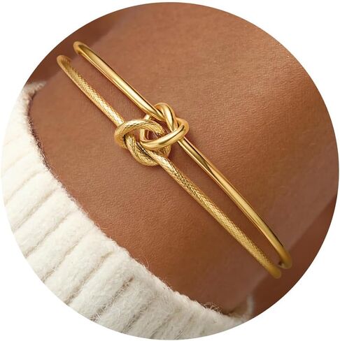 Turandoss Gold Knot Bangle Bracelets for Women - Dainty 18K Gold Plated Cuff Bangle Bracelets for Women Trendy Personalized Open Love Knot Bracelet Adjustable Cuff Bracelet Birthday Jewelry Gifts in Saudi Arabia