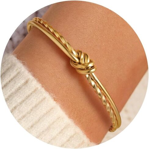 Turandoss Gold Knot Bangle Bracelets for Women - Dainty 18K Gold Plated Cuff Bangle Bracelets for Women Trendy Personalized Open Love Knot Bracelet Adjustable Cuff Bracelet Birthday Jewelry Gifts in Saudi Arabia
