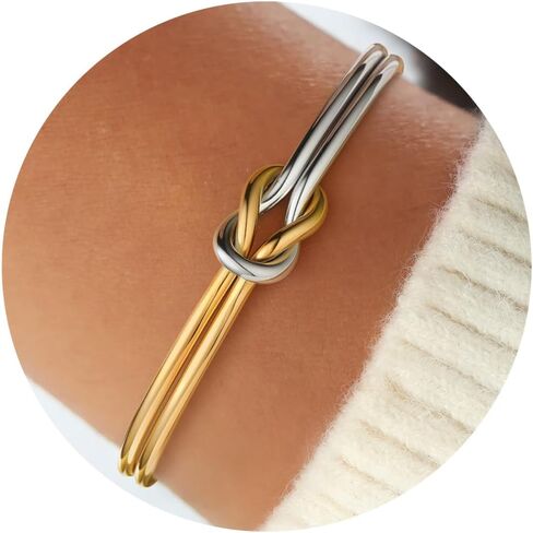 Turandoss Gold Knot Bangle Bracelets for Women - Dainty 18K Gold Plated Cuff Bangle Bracelets for Women Trendy Personalized Open Love Knot Bracelet Adjustable Cuff Bracelet Birthday Jewelry Gifts in Saudi Arabia