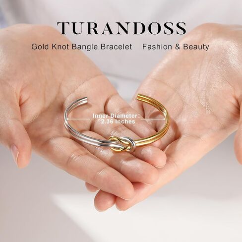 Turandoss Gold Knot Bangle Bracelets for Women - Dainty 18K Gold Plated Cuff Bangle Bracelets for Women Trendy Personalized Open Love Knot Bracelet Adjustable Cuff Bracelet Birthday Jewelry Gifts in Saudi Arabia