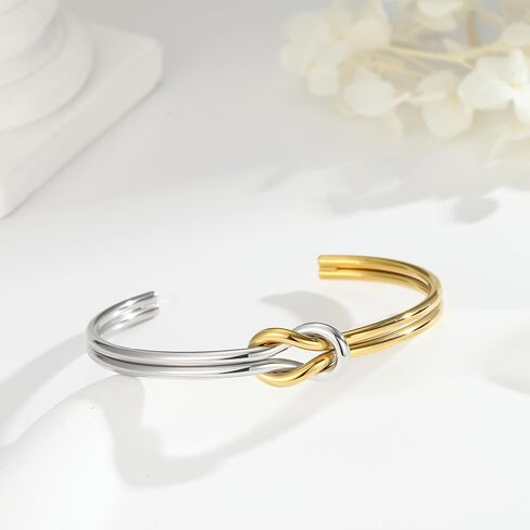 Turandoss Gold Knot Bangle Bracelets for Women - Dainty 18K Gold Plated Cuff Bangle Bracelets for Women Trendy Personalized Open Love Knot Bracelet Adjustable Cuff Bracelet Birthday Jewelry Gifts in Saudi Arabia