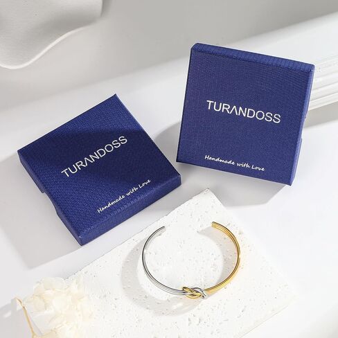 Turandoss Gold Knot Bangle Bracelets for Women - Dainty 18K Gold Plated Cuff Bangle Bracelets for Women Trendy Personalized Open Love Knot Bracelet Adjustable Cuff Bracelet Birthday Jewelry Gifts in Saudi Arabia