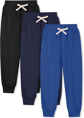 Phedrew 3-Pack Boys and Toddlers Cotton Sweatpants Kids Athletic Drawstring Jogger Pants Youth Active Pants in Saudi Arabia