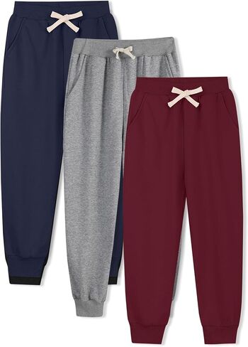 Phedrew 3-Pack Boys and Toddlers Cotton Sweatpants Kids Athletic Drawstring Jogger Pants Youth Active Pants in Saudi Arabia