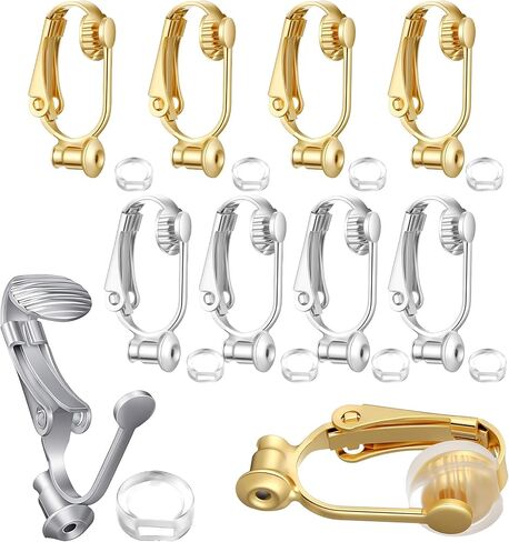 10PCS Clip on Earring Converter, Earring Converters Pierced to Clip with 6 Silicone Pads for Non-Pierced Ears, (Silver & Gold) in Saudi Arabia