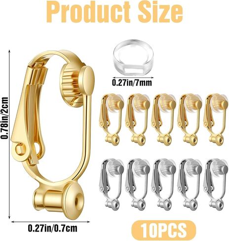 10PCS Clip on Earring Converter, Earring Converters Pierced to Clip with 6 Silicone Pads for Non-Pierced Ears, (Silver & Gold) in Saudi Arabia