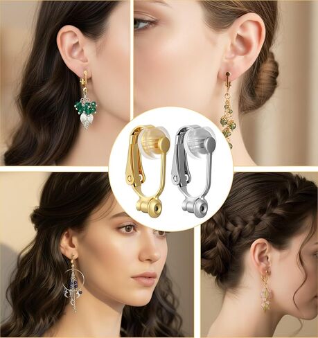 10PCS Clip on Earring Converter, Earring Converters Pierced to Clip with 6 Silicone Pads for Non-Pierced Ears, (Silver & Gold) in Saudi Arabia