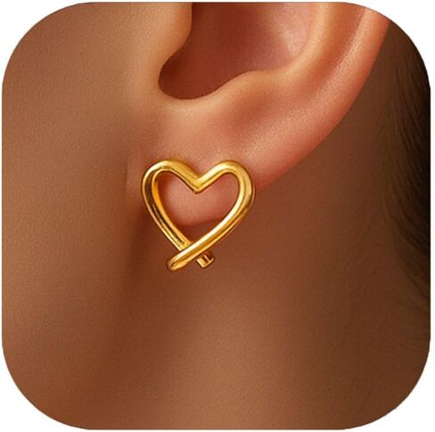 Gold Clip on Earrings for Women Hypoallergenic -14K Gold Plated Heart Clip-on Hoop Earings Set Fake Non Pierced Ears Jewelry Trendy in Saudi Arabia