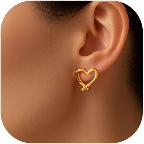 Gold Clip on Earrings for Women Hypoallergenic -14K Gold Plated Heart Clip-on Hoop Earings Set Fake Non Pierced Ears Jewelry Trendy in Saudi Arabia