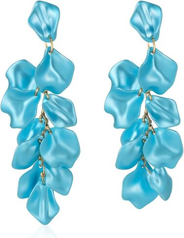 Long Acrylic Rose Petal Clip on Dangle Earrings, 14K Gold Plated Chunky Statement Flower Earrings Clips Minimalist Hypoallergenic Floral Tassel Earrings for Non Pierced Eears in Kuwait