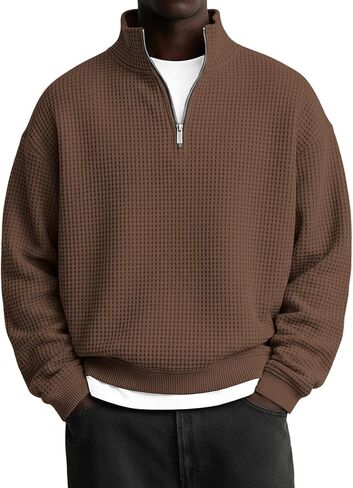 Mens Waffle Sweatshirt Casual Stand Collar Quarter Zip Pullover 2026 Spring Summer Ribbed Long Sleeve Sweatshirts in Saudi Arabia