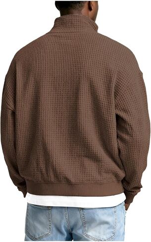 Mens Waffle Sweatshirt Casual Stand Collar Quarter Zip Pullover 2026 Spring Summer Ribbed Long Sleeve Sweatshirts in Saudi Arabia