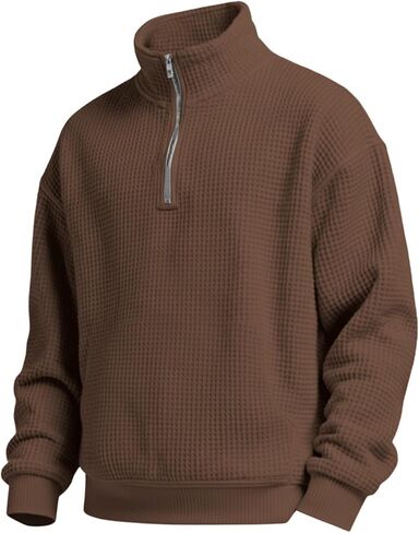 Mens Waffle Sweatshirt Casual Stand Collar Quarter Zip Pullover 2026 Spring Summer Ribbed Long Sleeve Sweatshirts in Saudi Arabia