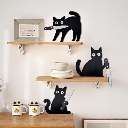 3PCS Funny Black Cat Wall Decor, Wooden Spooky Black Cat Door Topper Set, Halloween Wall Decor with Posing Cats, Funny Art for Entryway, Unique for Cats Lovers in Saudi Arabia