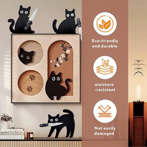 3PCS Funny Black Cat Wall Decor, Wooden Spooky Black Cat Door Topper Set, Halloween Wall Decor with Posing Cats, Funny Art for Entryway, Unique for Cats Lovers in Saudi Arabia