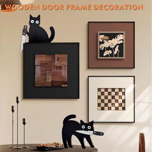 3PCS Funny Black Cat Wall Decor, Wooden Spooky Black Cat Door Topper Set, Halloween Wall Decor with Posing Cats, Funny Art for Entryway, Unique for Cats Lovers in Saudi Arabia