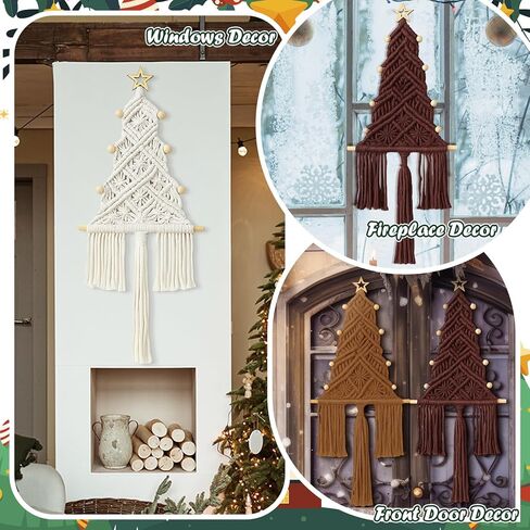 HunnmingRe Neutral Christmas Tree 3 Set Macrame Christmas Wall Decoration Hanging Ornaments Boho Wall Decor for Party Supplies in Saudi Arabia