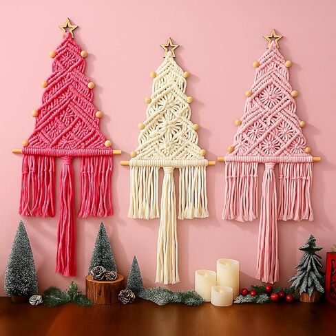 HunnmingRe Neutral Christmas Tree 3 Set Macrame Christmas Wall Decoration Hanging Ornaments Boho Wall Decor for Party Supplies in Saudi Arabia