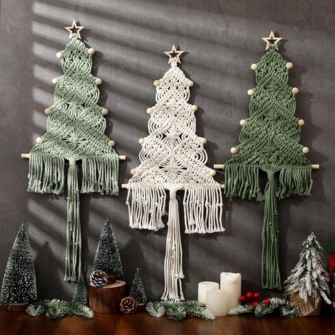 HunnmingRe Neutral Christmas Tree 3 Set Macrame Christmas Wall Decoration Hanging Ornaments Boho Wall Decor for Party Supplies in Saudi Arabia