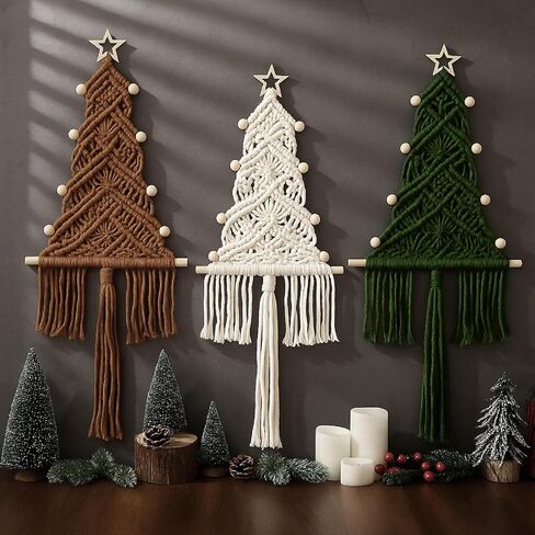 HunnmingRe Neutral Christmas Tree 3 Set Macrame Christmas Wall Decoration Hanging Ornaments Boho Wall Decor for Party Supplies in Saudi Arabia