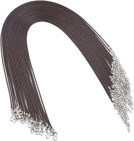 50Pcs 45.7cm/18 Inch Waxed Necklace Cords Wax Rope Necklace Cord with Clasps and Chain Extender Imitation Leather White String Accessories for Jewelry Making Necklaces Bracelets DIY Crafts in Saudi Arabia