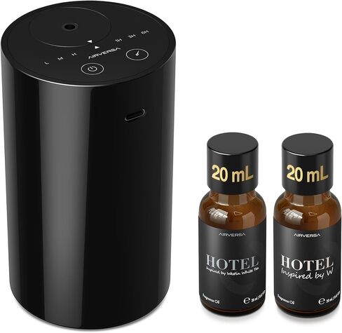 مجموعة أدوات توزيع الزيوت العطرية بدون ماء من Airversa مع 2 × 20 مل من زيوت عطرية للفنادق للمكتب المنزلي في السيارة، بمساحة تصل إلى 600 قدم مربع، جهاز رذاذة لاسلكي يعمل بالبطارية، إعدادات الرذاذ والمؤقت AN8Kit-3، أسود in Kuwait
