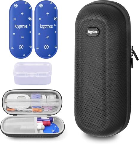Krypthos Insulin Cooler Travel Case, Diabetes Travel Bag with 2 TSA Approved Ice Packs, Portable Medication Organizer for Diabetic Insulin Pens, Vials & Syringes for Travel & Daily Use (Black) in Saudi Arabia
