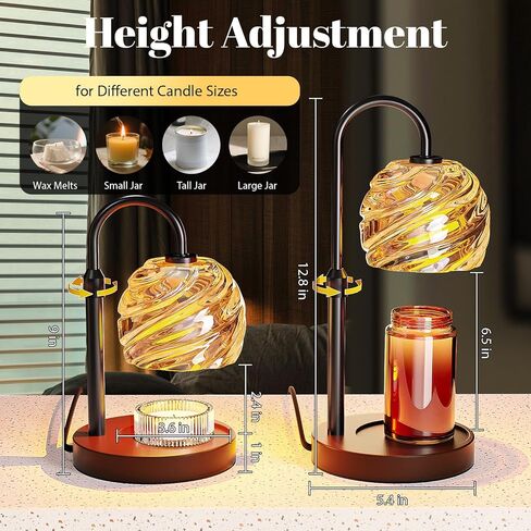 Candle Warmer Lamp with Timer Dimmer, Electric Candle Warmer with Adjustable Height for Home Decor, Christmas Birthday Gifts for Women Men Mom, Wax Melter for All Jar Sizes, 2Bulbs,Black in Saudi Arabia
