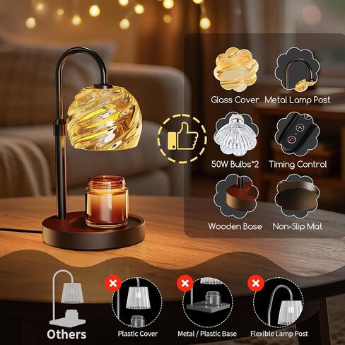 Candle Warmer Lamp with Timer Dimmer, Electric Candle Warmer with Adjustable Height for Home Decor, Christmas Birthday Gifts for Women Men Mom, Wax Melter for All Jar Sizes, 2Bulbs,Black in Saudi Arabia