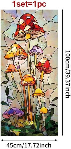 Stained Glass Mushroom Window Film Colorful Botanical Decorative Privacy Static Cling Window Covering 17.7 x 39.3 Inch No Glue UV Blocking Window Sticker for Bathroom Kitchen Door in Saudi Arabia