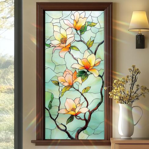 Stained Glass Mushroom Window Film Colorful Botanical Decorative Privacy Static Cling Window Covering 17.7 x 39.3 Inch No Glue UV Blocking Window Sticker for Bathroom Kitchen Door in Saudi Arabia