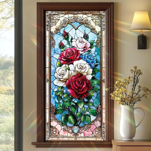 Stained Glass Mushroom Window Film Colorful Botanical Decorative Privacy Static Cling Window Covering 17.7 x 39.3 Inch No Glue UV Blocking Window Sticker for Bathroom Kitchen Door in Saudi Arabia