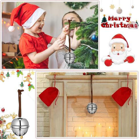 Poen 2 Sets Polar Sleigh Bell Gift 2 Inch Silver Christmas Believe Bells Certificate of Authenticity Red Velvet Gift Bags Sleigh Bells Reindeer Ornaments for Xmas Party Gifts in Saudi Arabia
