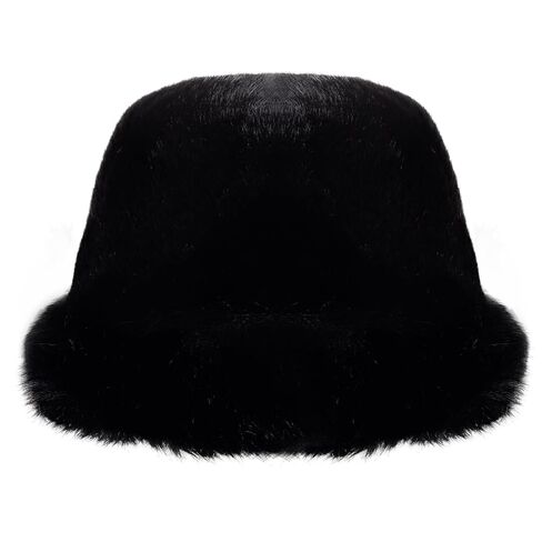 Women's Fuzzy Wide Brim Faux Fur Bucket Hat Winter Plush Fuzzy Warm Hat Furry Fisherman Cap for Men Casual Skiing Black in Saudi Arabia