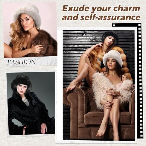 JenPen 2 Pcs Winter Furry Bucket Hat for Women Fluffy Faux Fur Bucket Hat Warmer Fisherman Cap Ladies Fluffy Snow Cap for Casual Trips Sports Skiing, Black and Beige-White in Saudi Arabia