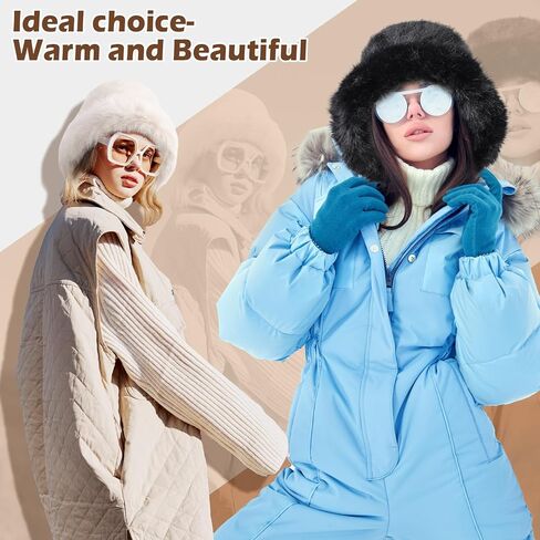 JenPen 2 Pcs Winter Furry Bucket Hat for Women Fluffy Faux Fur Bucket Hat Warmer Fisherman Cap Ladies Fluffy Snow Cap for Casual Trips Sports Skiing, Black and Beige-White in Saudi Arabia