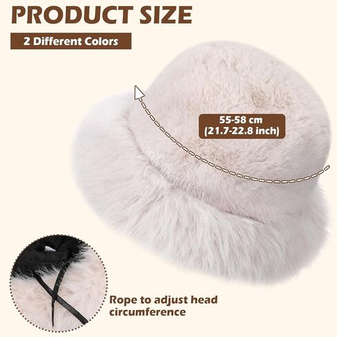 JenPen 2 Pcs Winter Furry Bucket Hat for Women Fluffy Faux Fur Bucket Hat Warmer Fisherman Cap Ladies Fluffy Snow Cap for Casual Trips Sports Skiing, Black and Beige-White in Saudi Arabia